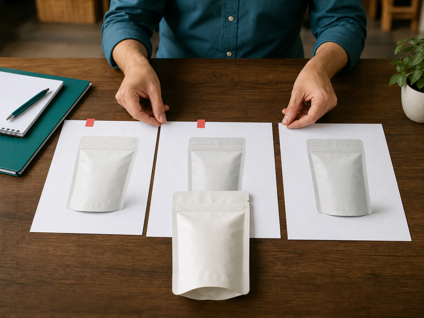 Documentos de produto alinhados com embalagem alimentícia neutra