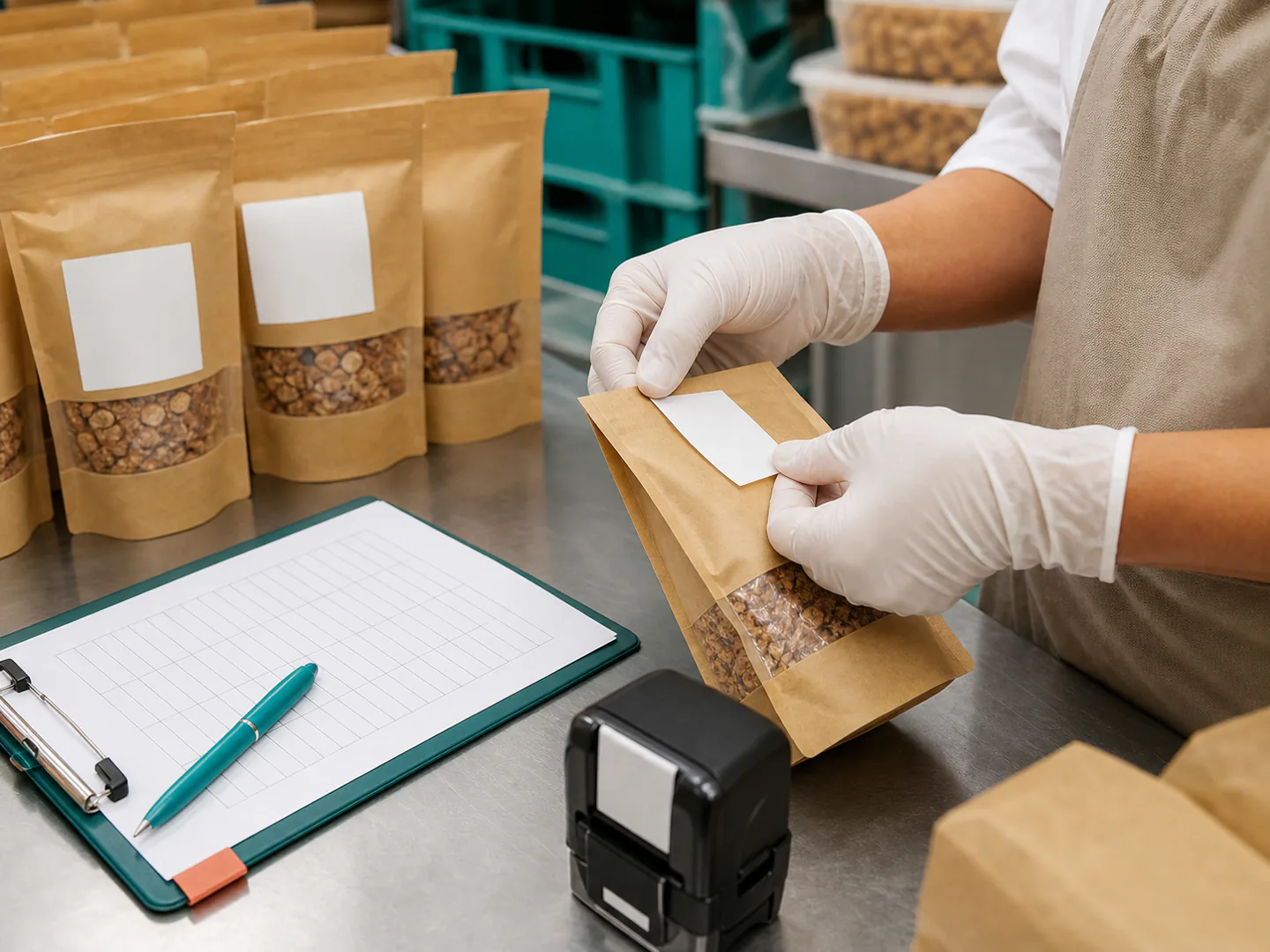 Etiqueta em embalagem de alimento com registro de lote e validade